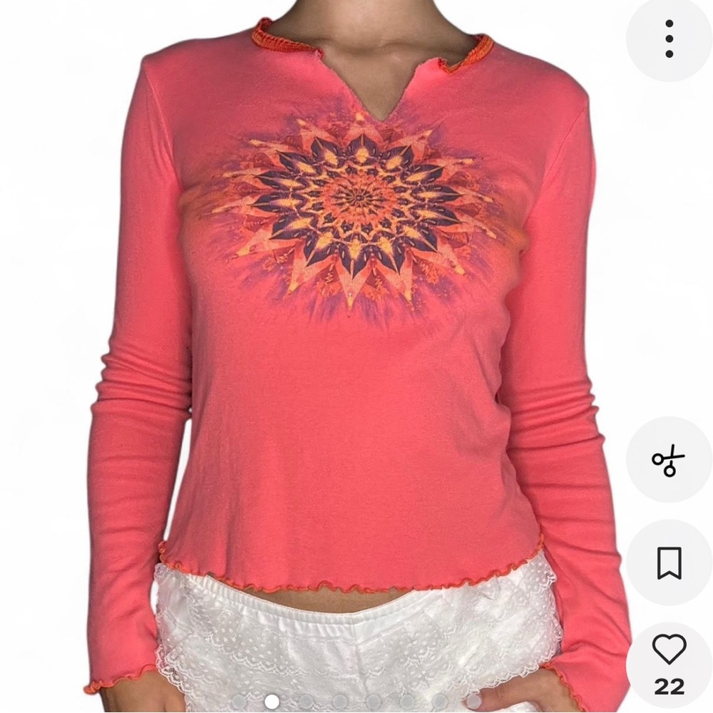 FANG y2k peach long sleeve tee ruffle trim - Picture 2 of 8